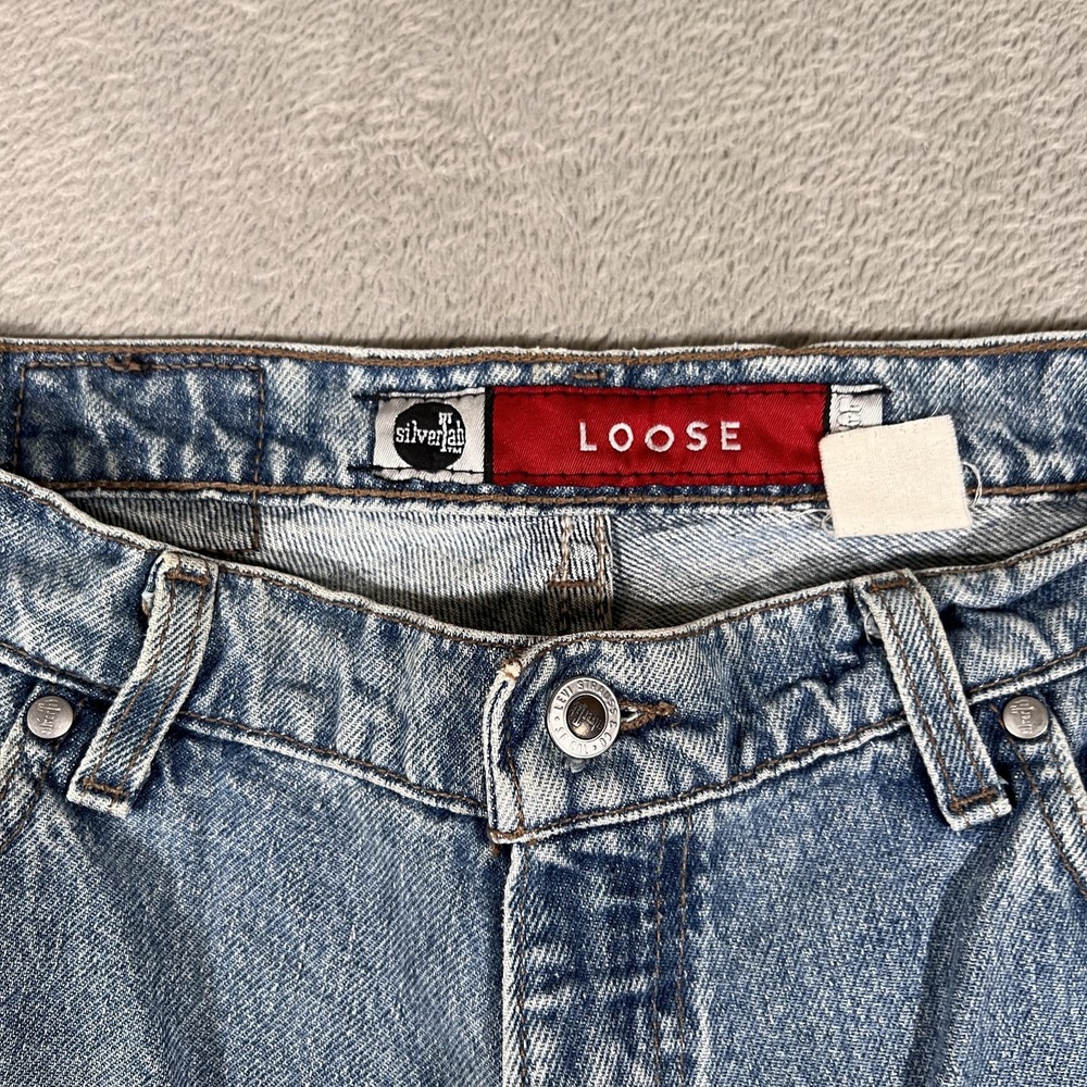 Vintage Levis SilverTab Loose Jeans Mens 34x31 Blue Distressed Frayed Hem 90s - Picture 4 of 12
